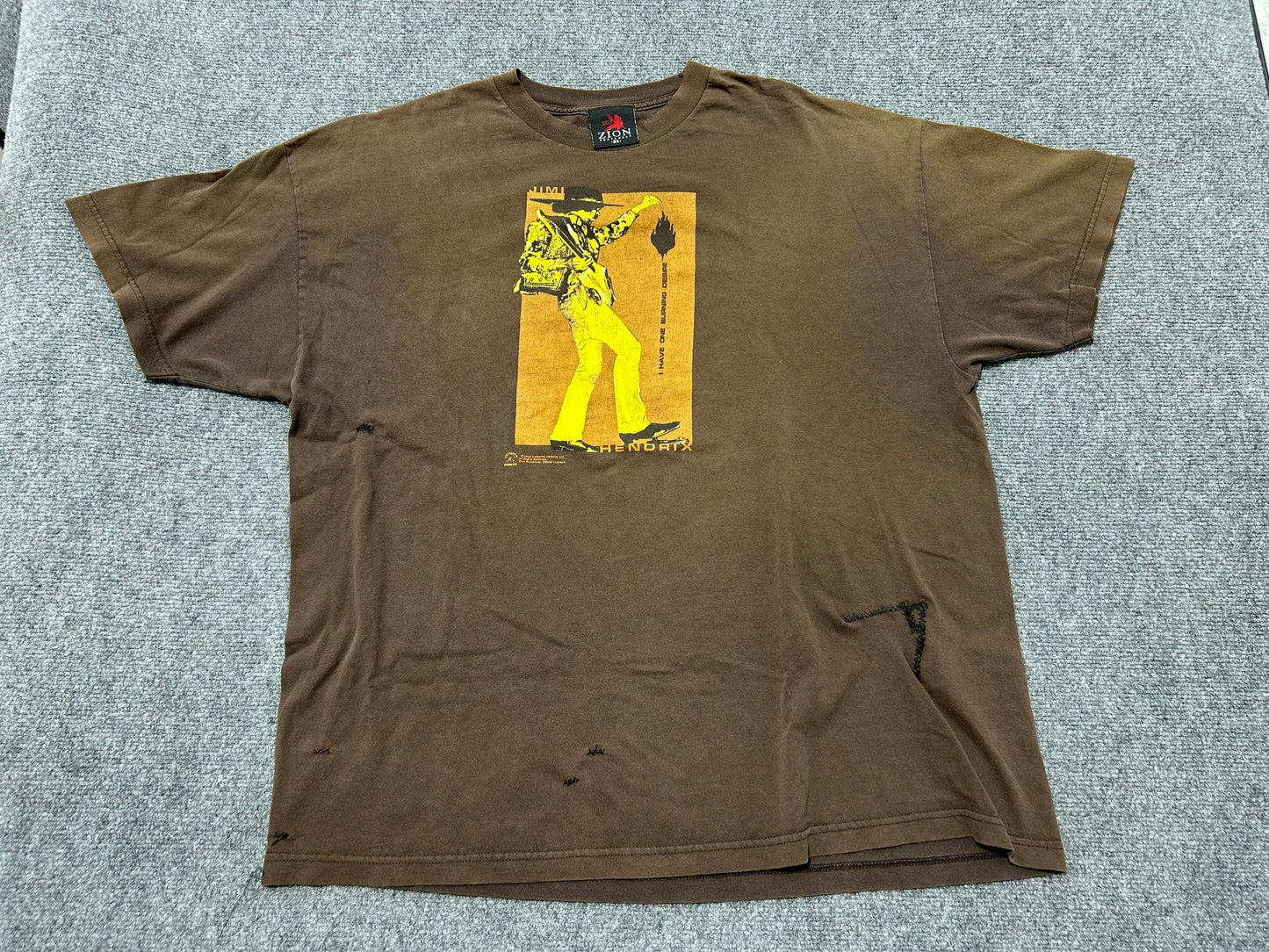 2003 Distressed Jimi Hendrix Burning Desire Tee - Brown Size XXL