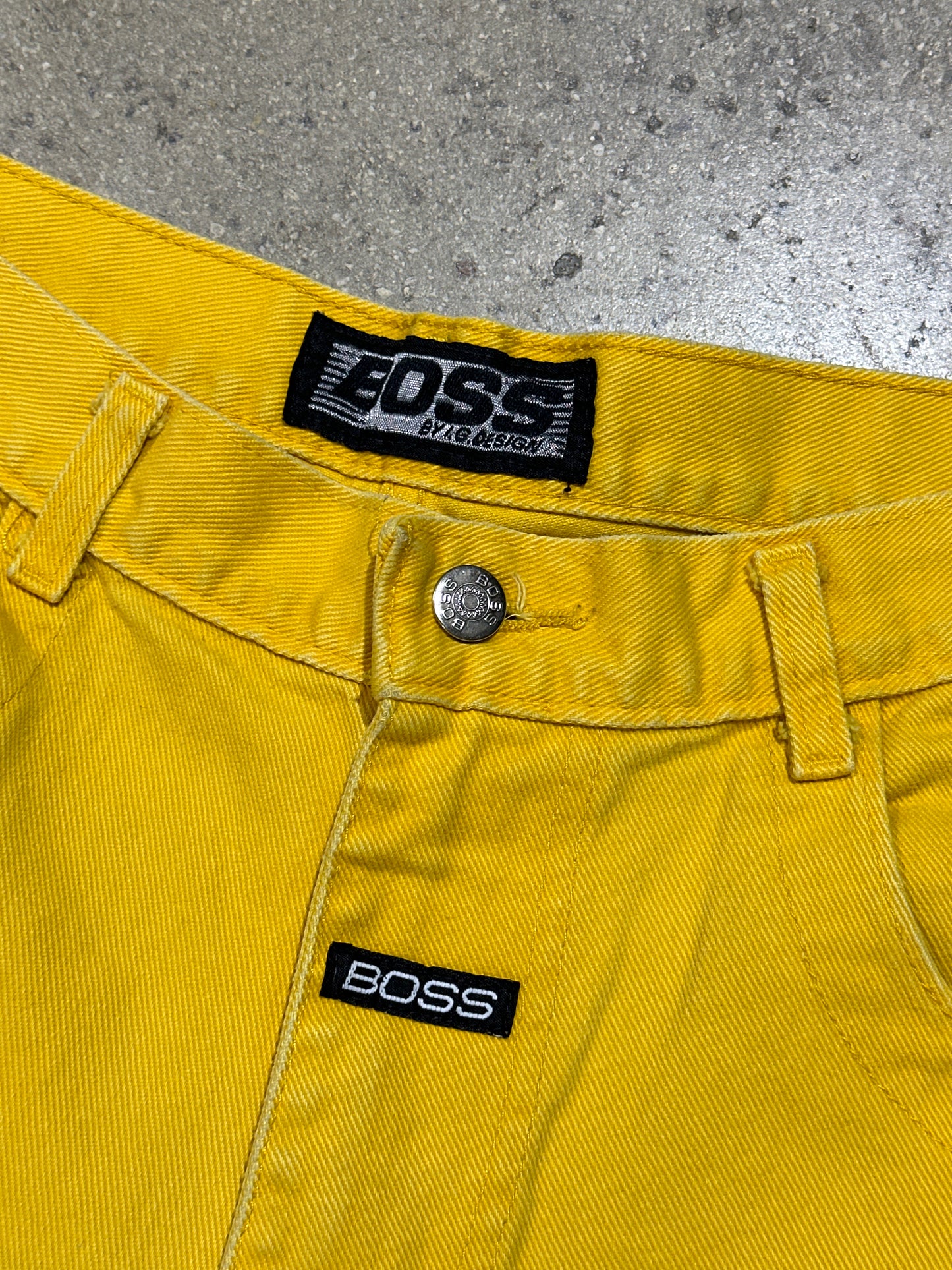 Boss Embroidered Denim Shorts - Yellow Size 34