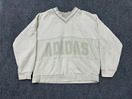 Adidas V Neck Crewneck - White Size Medium