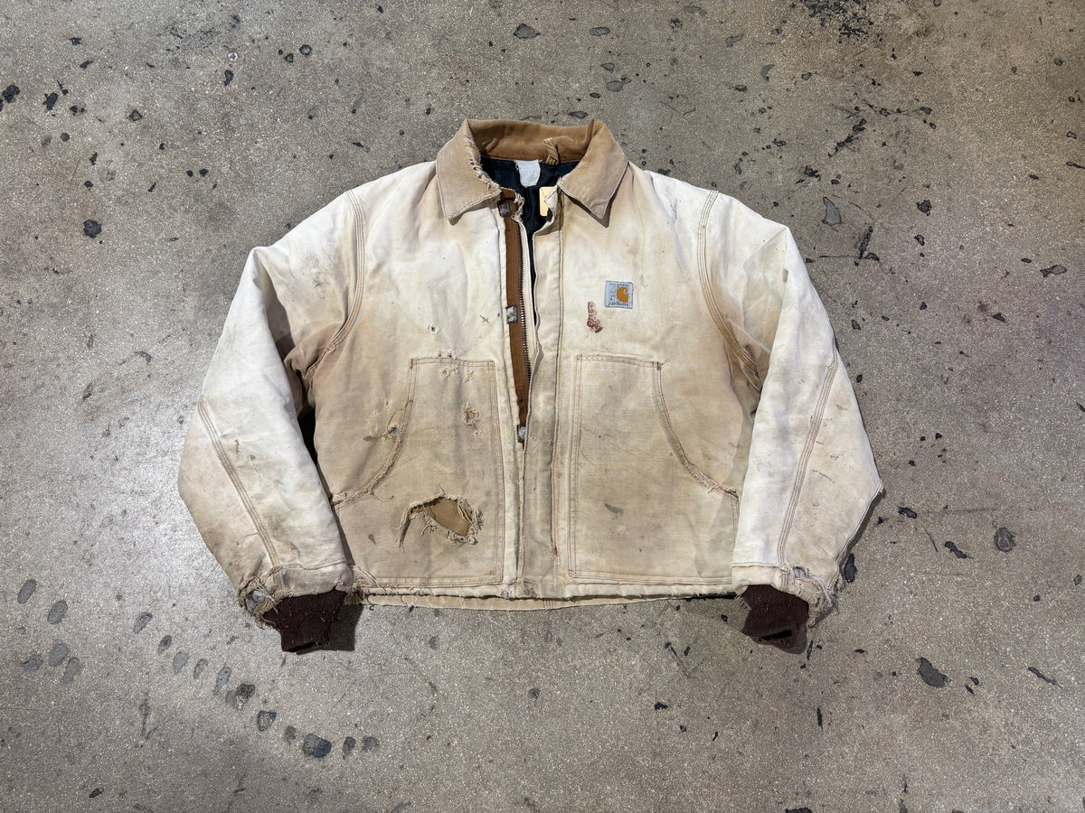Distressed/ Thrashed Carhartt Work Jacket - Faded Khaki Size Large