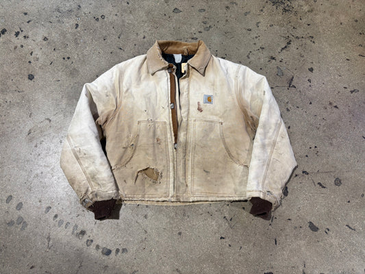Distressed/ Thrashed Carhartt Work Jacket - Faded Khaki Size Large