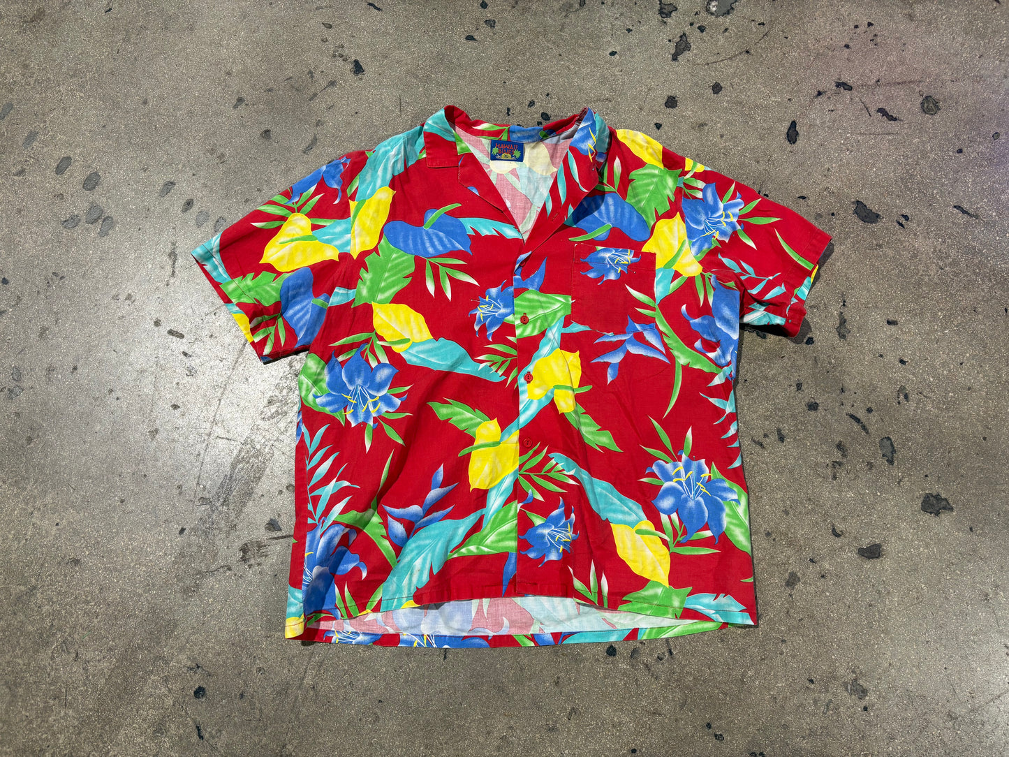 Hawaii Blues Floral Hawaiian Shirt - Red Size XL