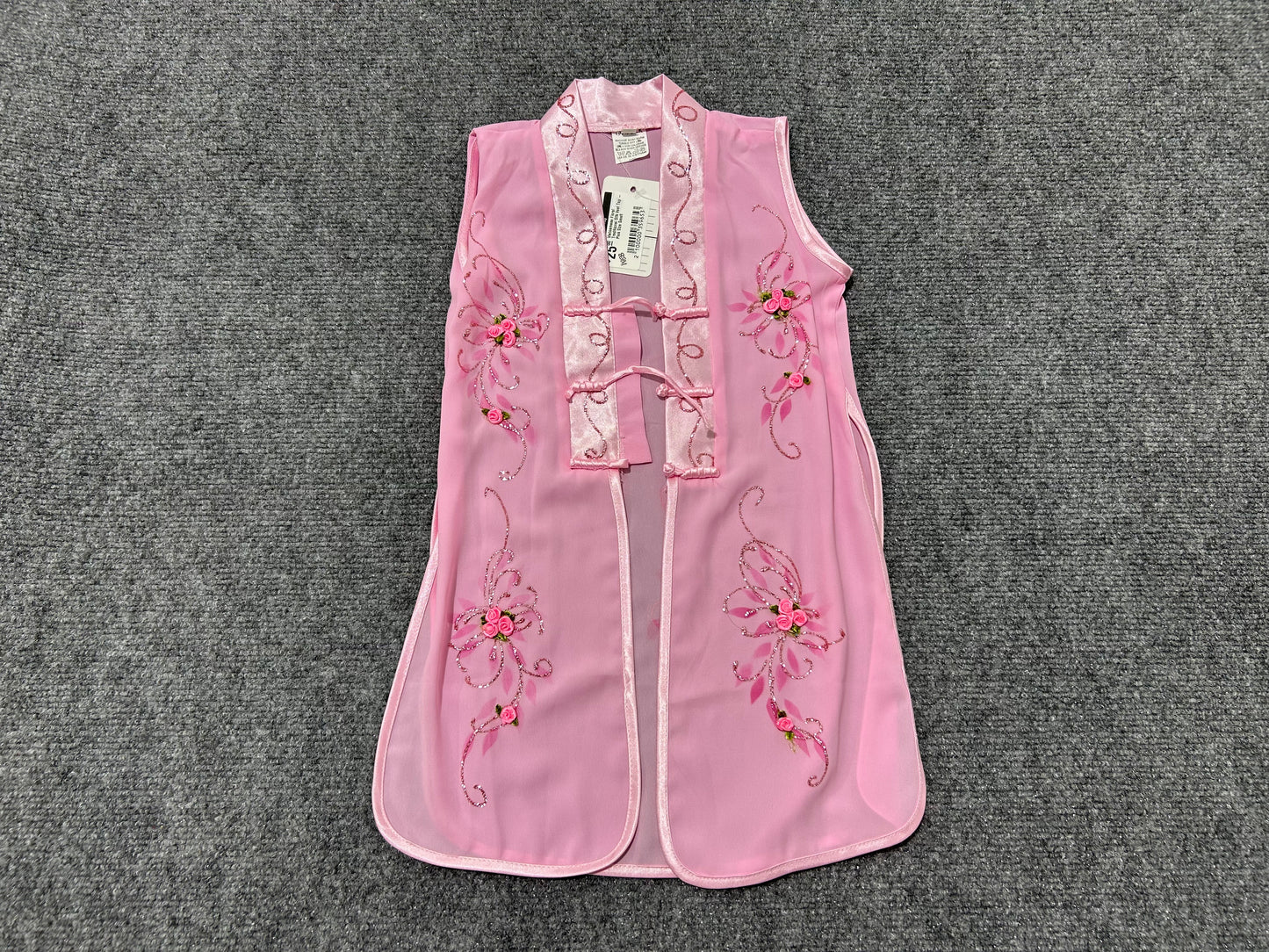 Vietnamese Floral Traditional Silk Vest Top - Pink Size Small