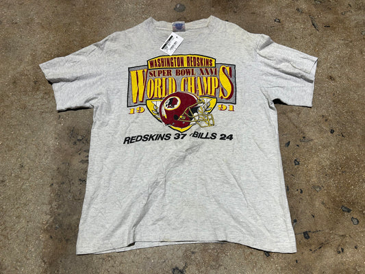 1991 Super Bowl Champs Redskins Tee - Gray Size Large