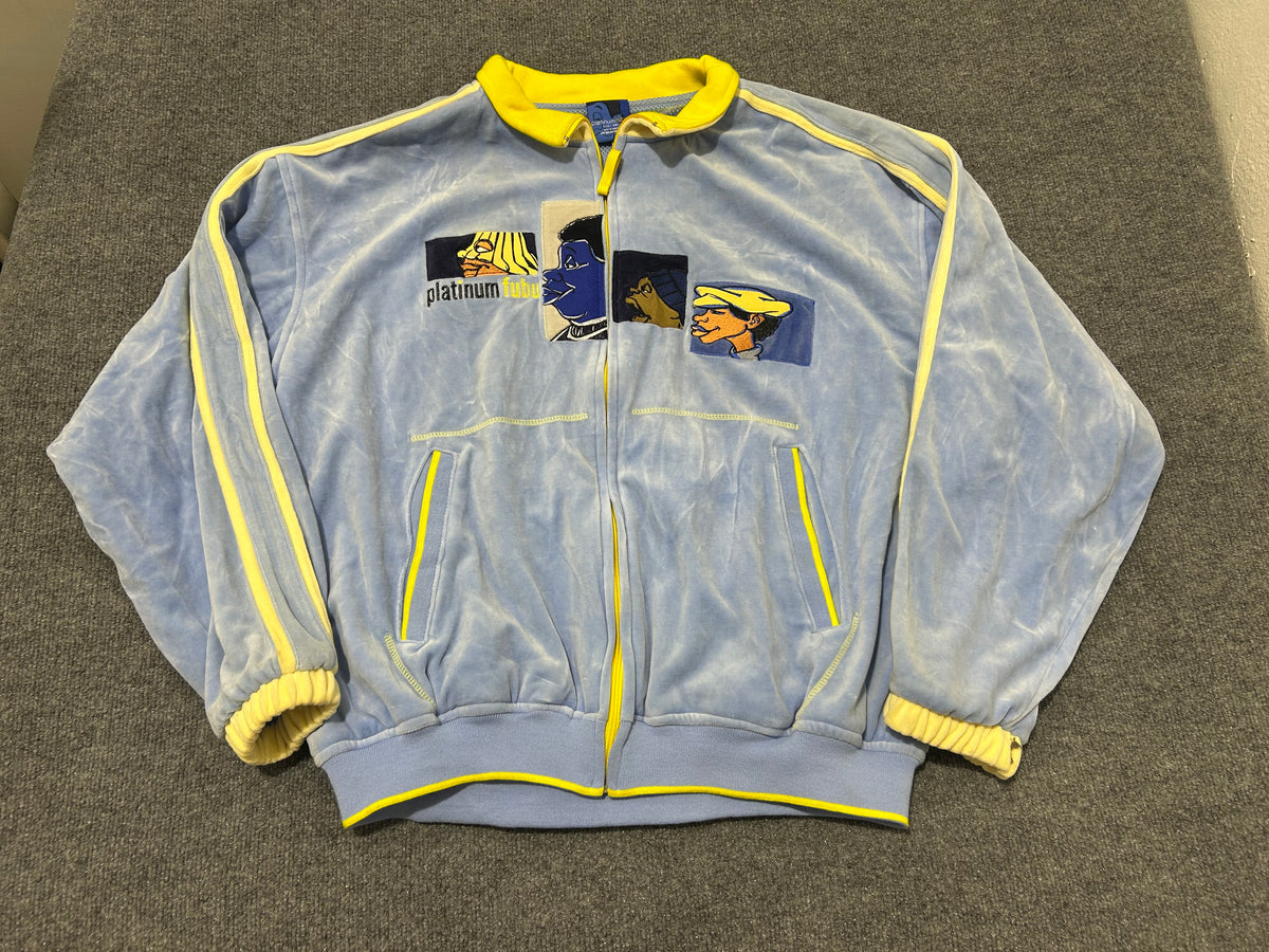 FUBU  Velour Fat Albert Zip Up Jacket - Blue/Yellow Size XXL