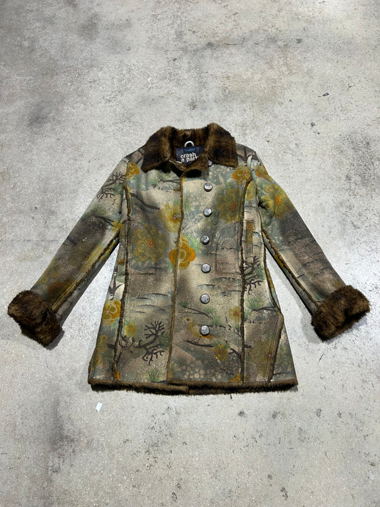 Glittery Wool Earth Fur Jacket - Brown Size XL