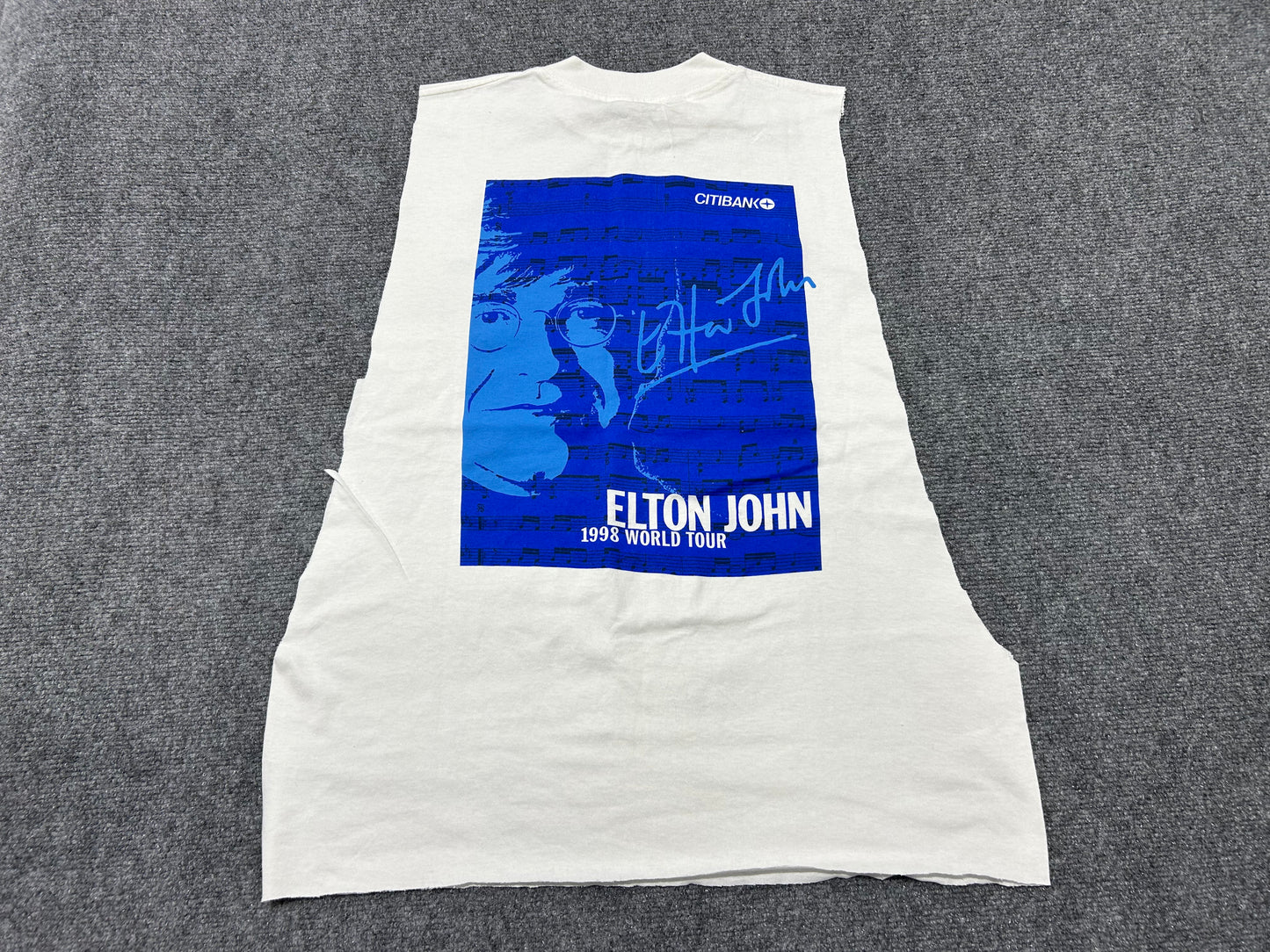 1998 Elton John World Tour Cutoff Tee - White Size Large (con)