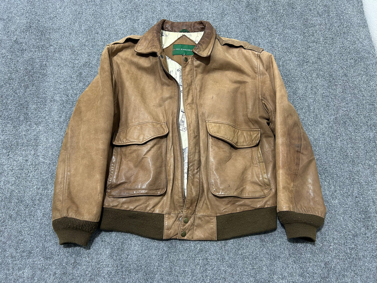 Hill & Archer A2 Pilot Leather Jacket - Brown Size 42(con)