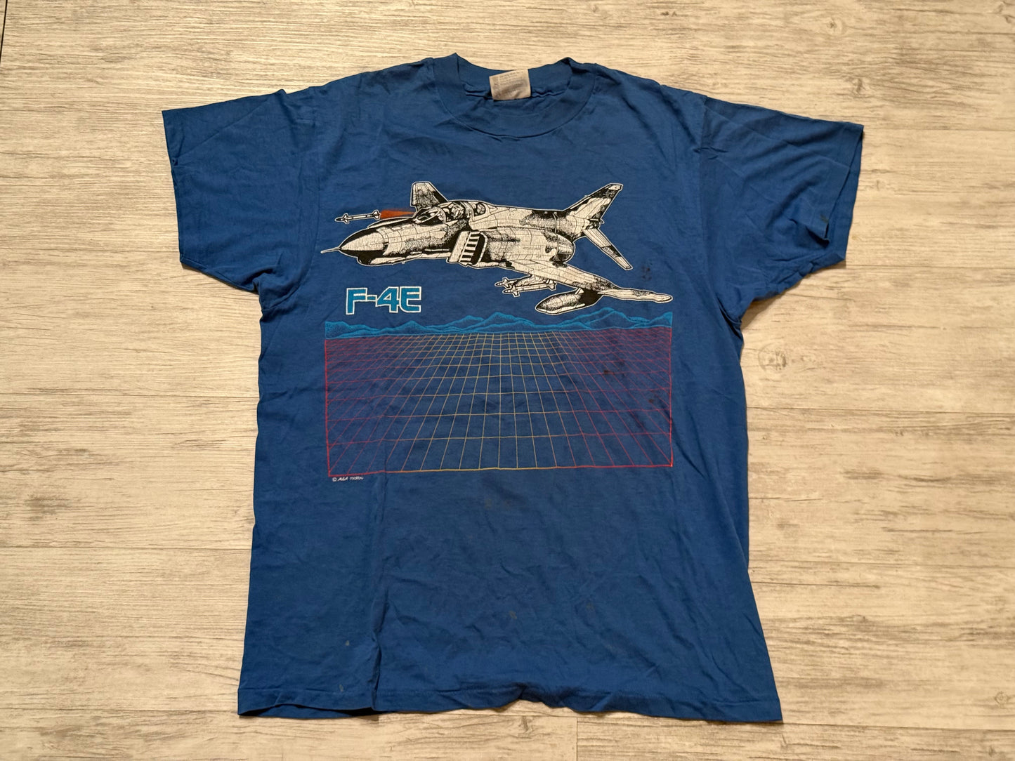 80s F-4E Fighter Jet Tee - Blue Size Large