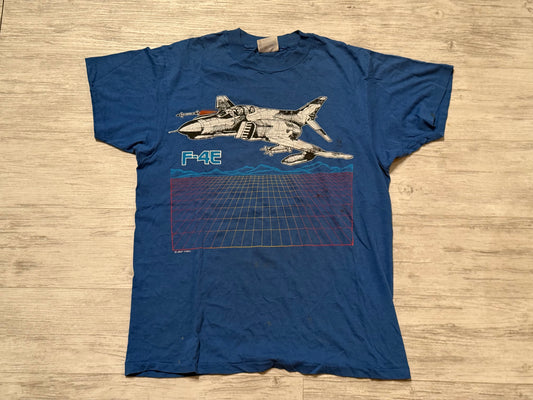 80s F-4E Fighter Jet Tee - Blue Size Large