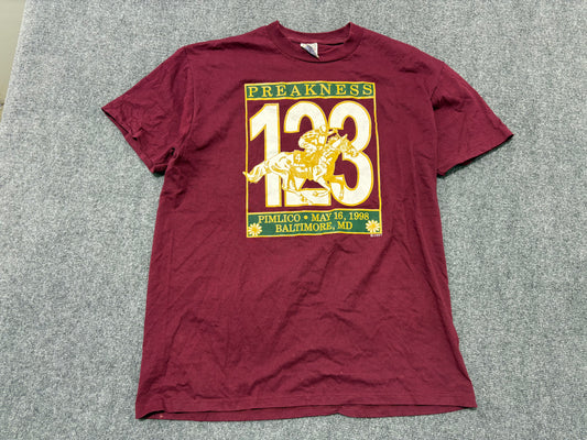 1998 Preakness 123 Horse Racing Tee - Maroon Size Large