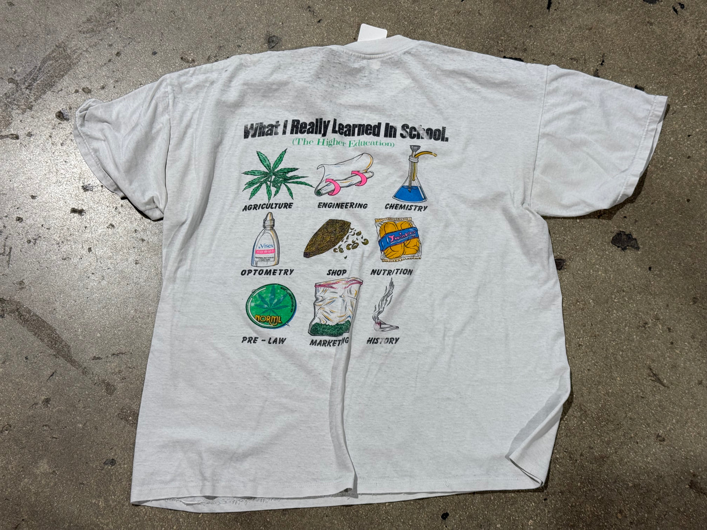 90s What I Learned/Higher Education Tee - White Size XL