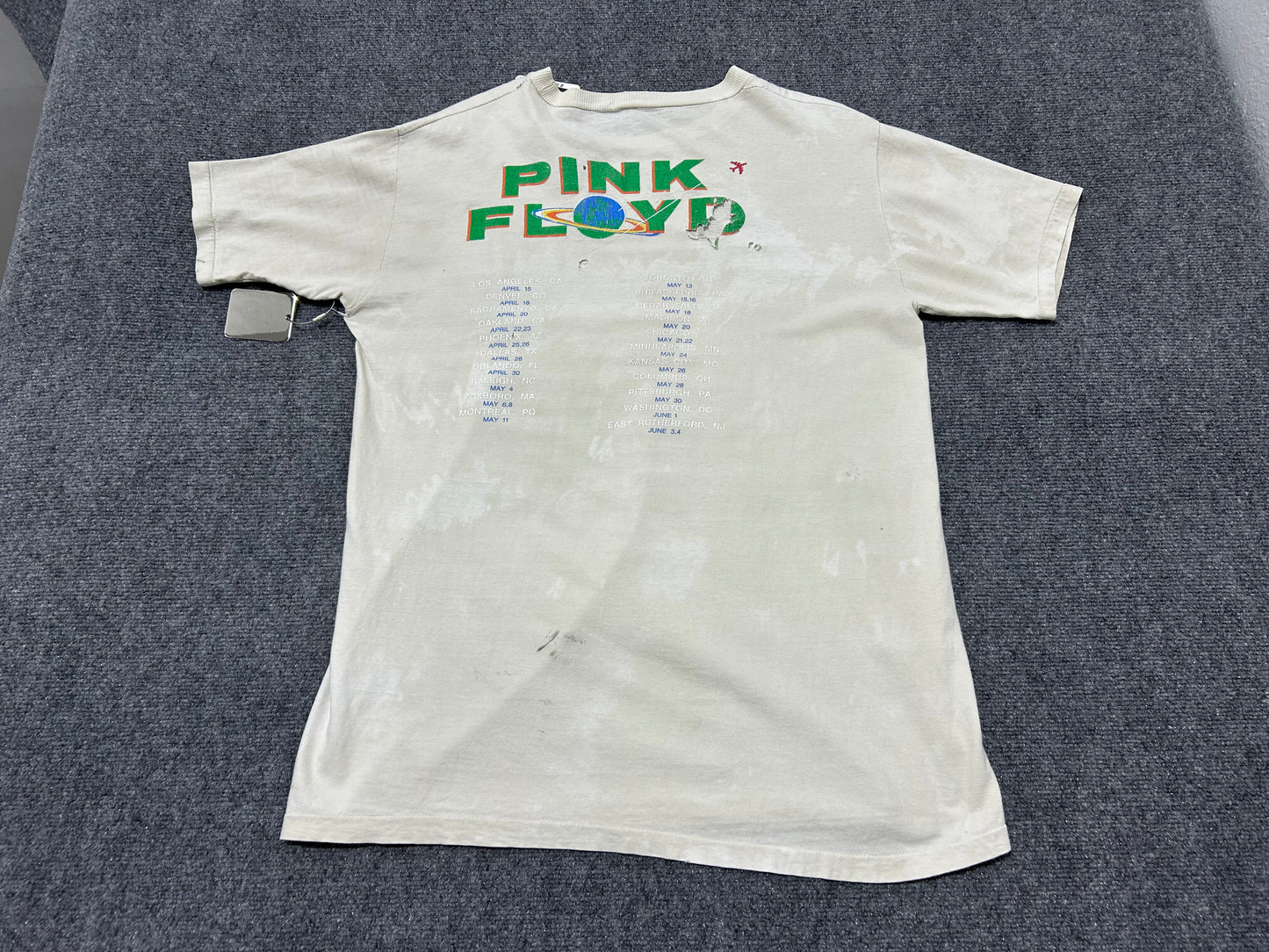 1987 Thrashed Pink Floyd Band Tour Tee - White Size XL(con)
