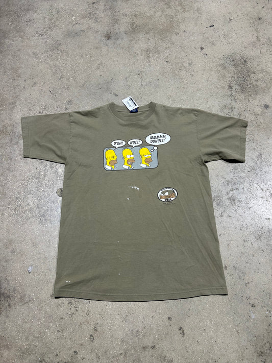 1998 Doh Nuts Homer Simpson Tee - Khaki Size XL