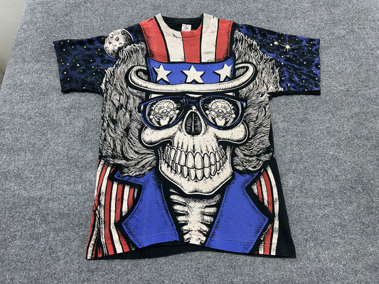 Patriotic Skeleton On A Chopper Tee - AOP/Black Large
