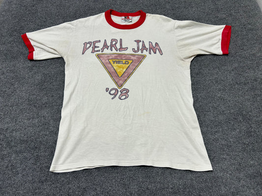 1998 Pearl Jam Yield Tour Ringer Tee - White/Red Size Medium