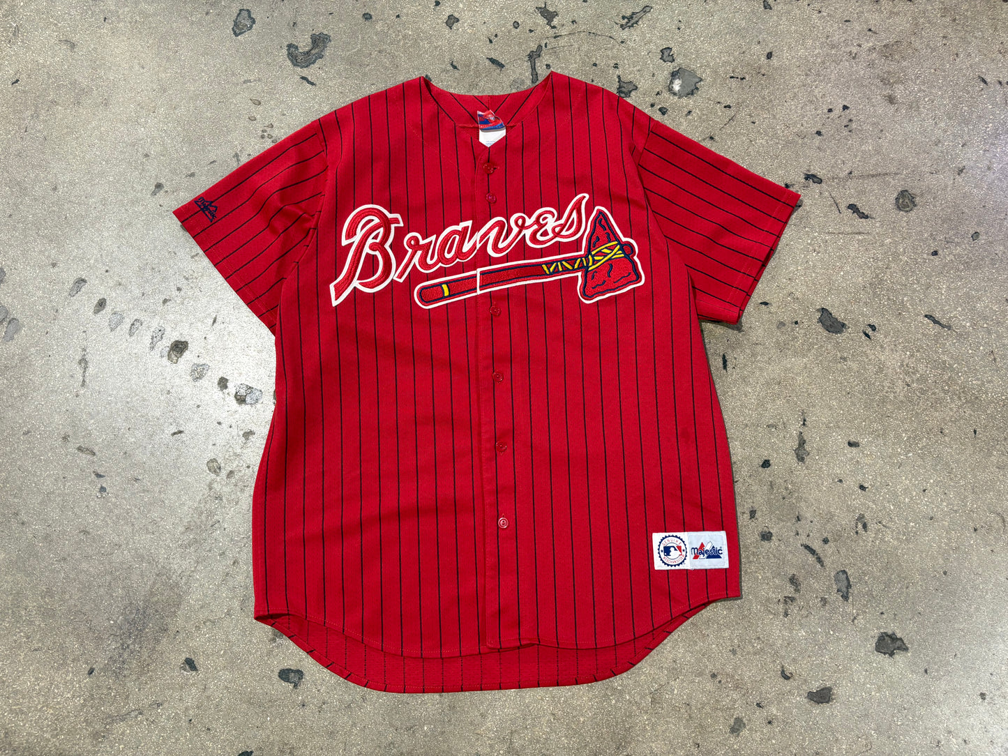 Majestic Atlanta Braves Pinstripe Baseball Jersey - Red Size XL