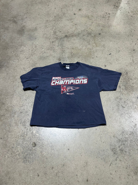 2004 Boston Red Sox AL Champs Cropped Tee - Faded Navy Size XL