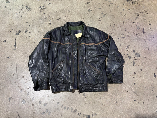Lorton Leather Striped Moto Jacket - Black Size XL