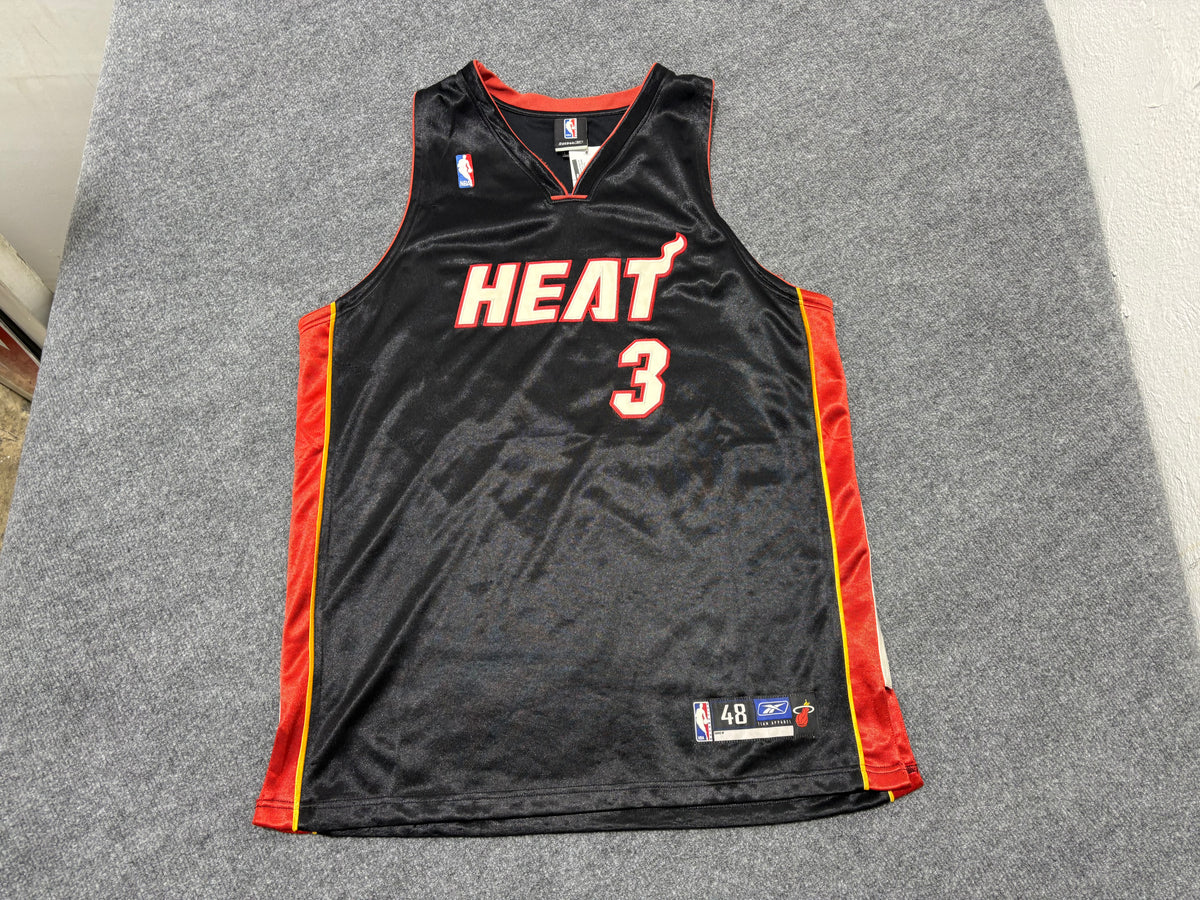 Reebok Miami Heat #3 Wade Authentic Jersey - Black Size 48/XL