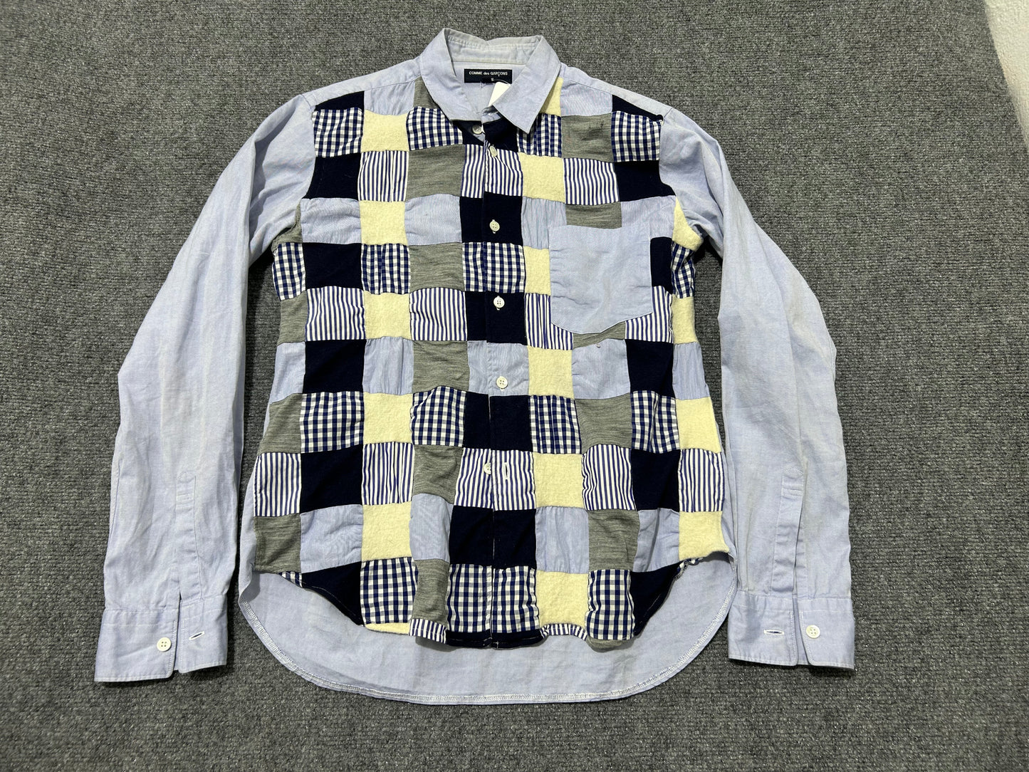 Comme Des Garçons Patchwork Button Up Long Sleeve - Blue Size Small