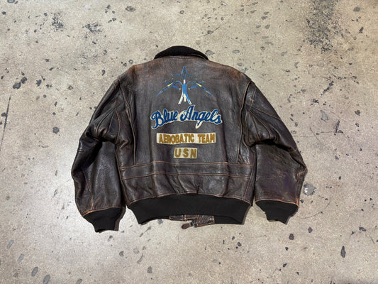 Avirex Type G1 Blue Angels Leather Jacket - Brown Size Small