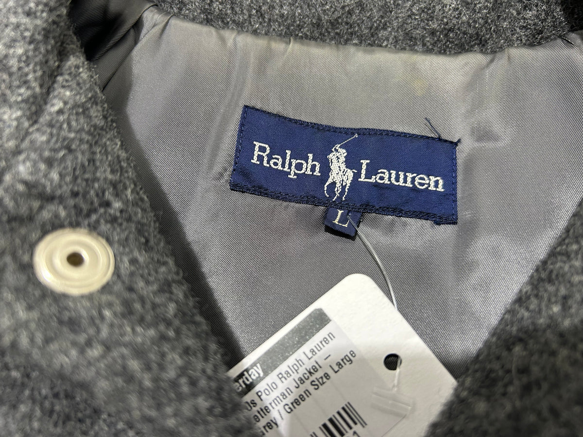 80s Polo Ralph Lauren Letterman Jacket - Grey / Green Size Large