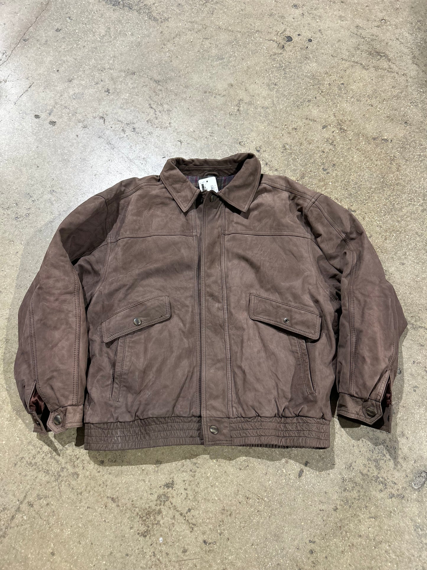 Super Heavy Leather Bomber Jacket - Brown Size Large