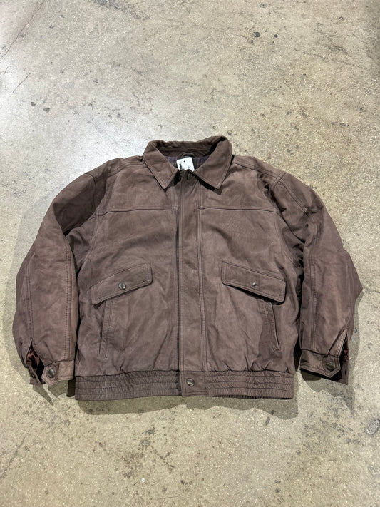 Super Heavy Leather Bomber Jacket - Brown Size Large