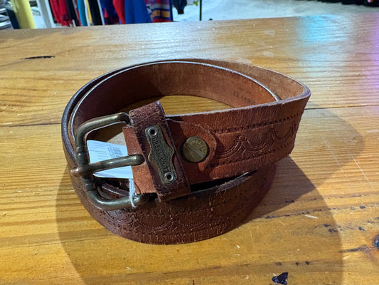 El Campero Western Patterned Leather Belt - Brown Size 42