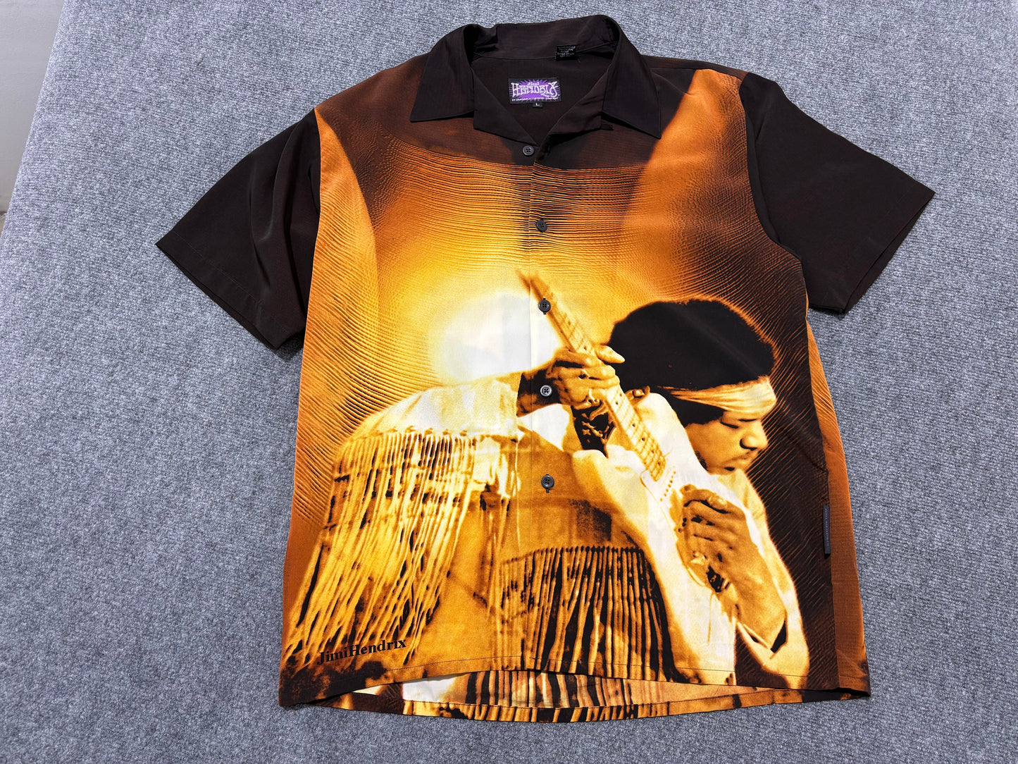 Jimi Hendrix Rayon Shirt - Orange / Black Size Large