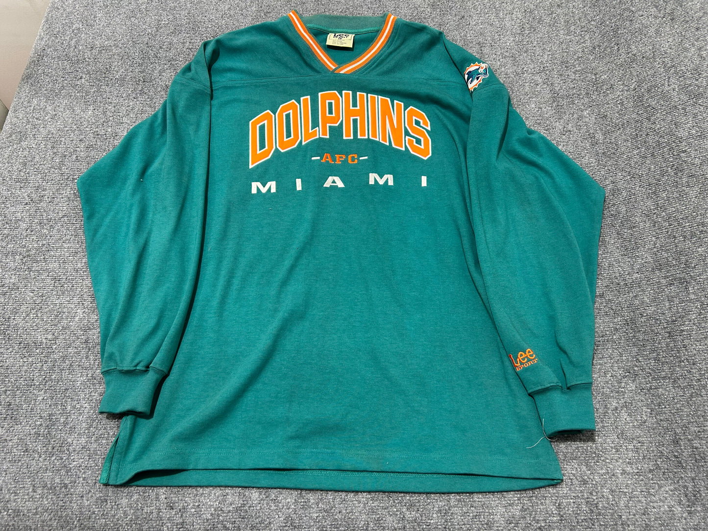 Miami Dolphins V Neck Crewneck - Teal Size Large