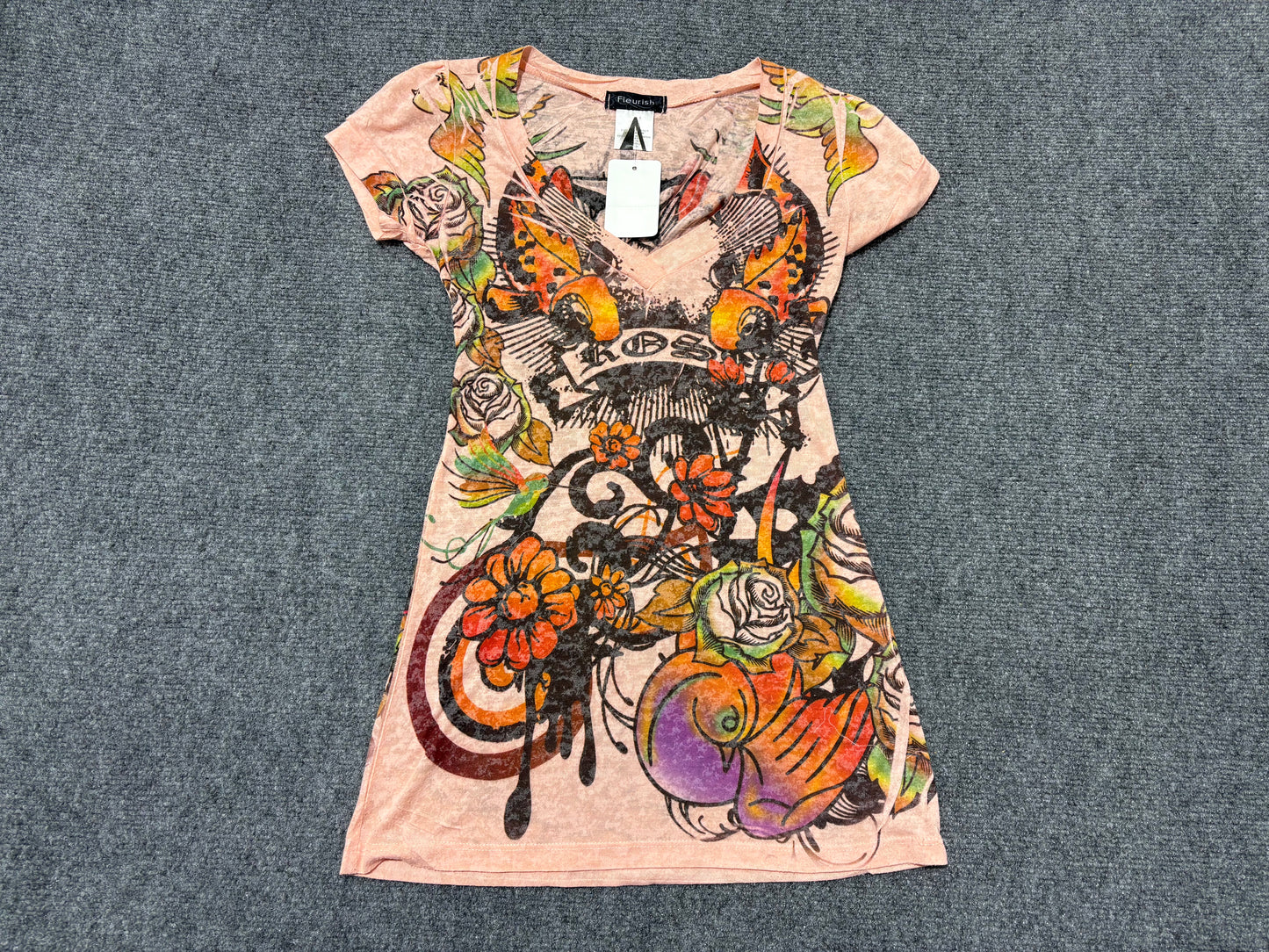 Y2K Fleurish Tattoo Top - Pink Size Medium