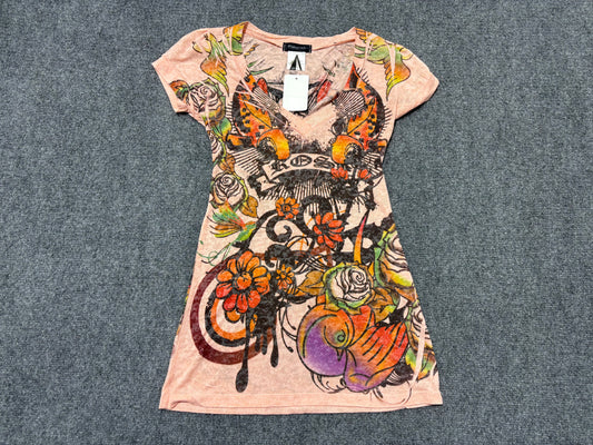 Y2K Fleurish Tattoo Top - Pink Size Medium