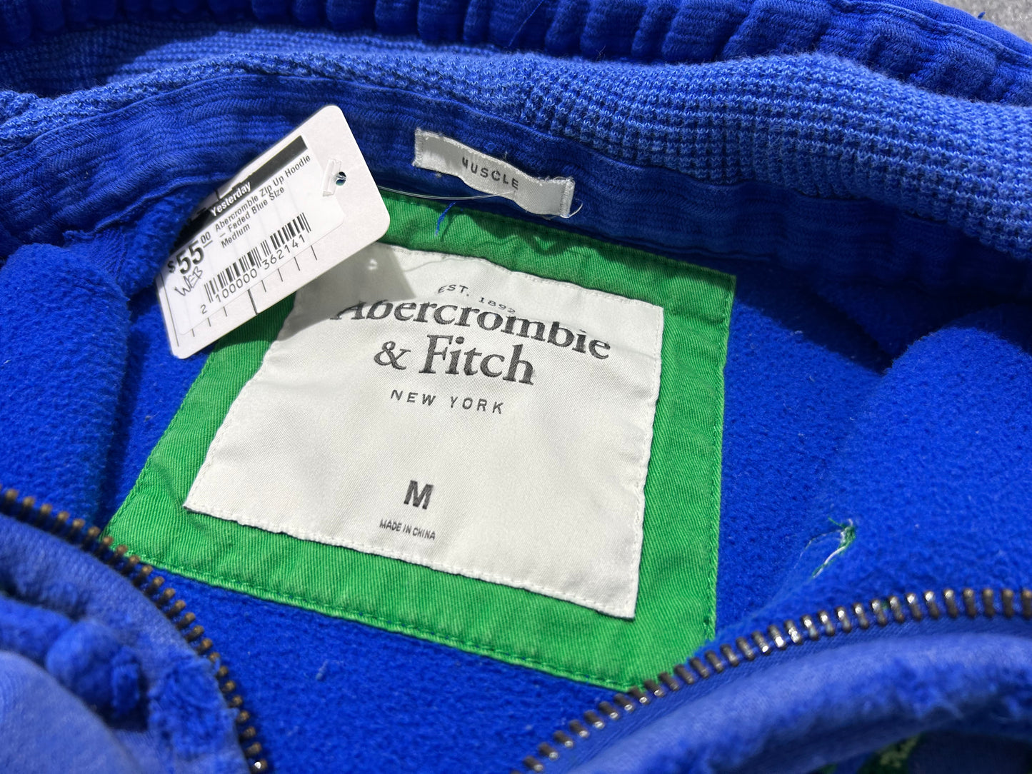 Abercrombie Zip Up Hoodie - Faded Blue Size Medium