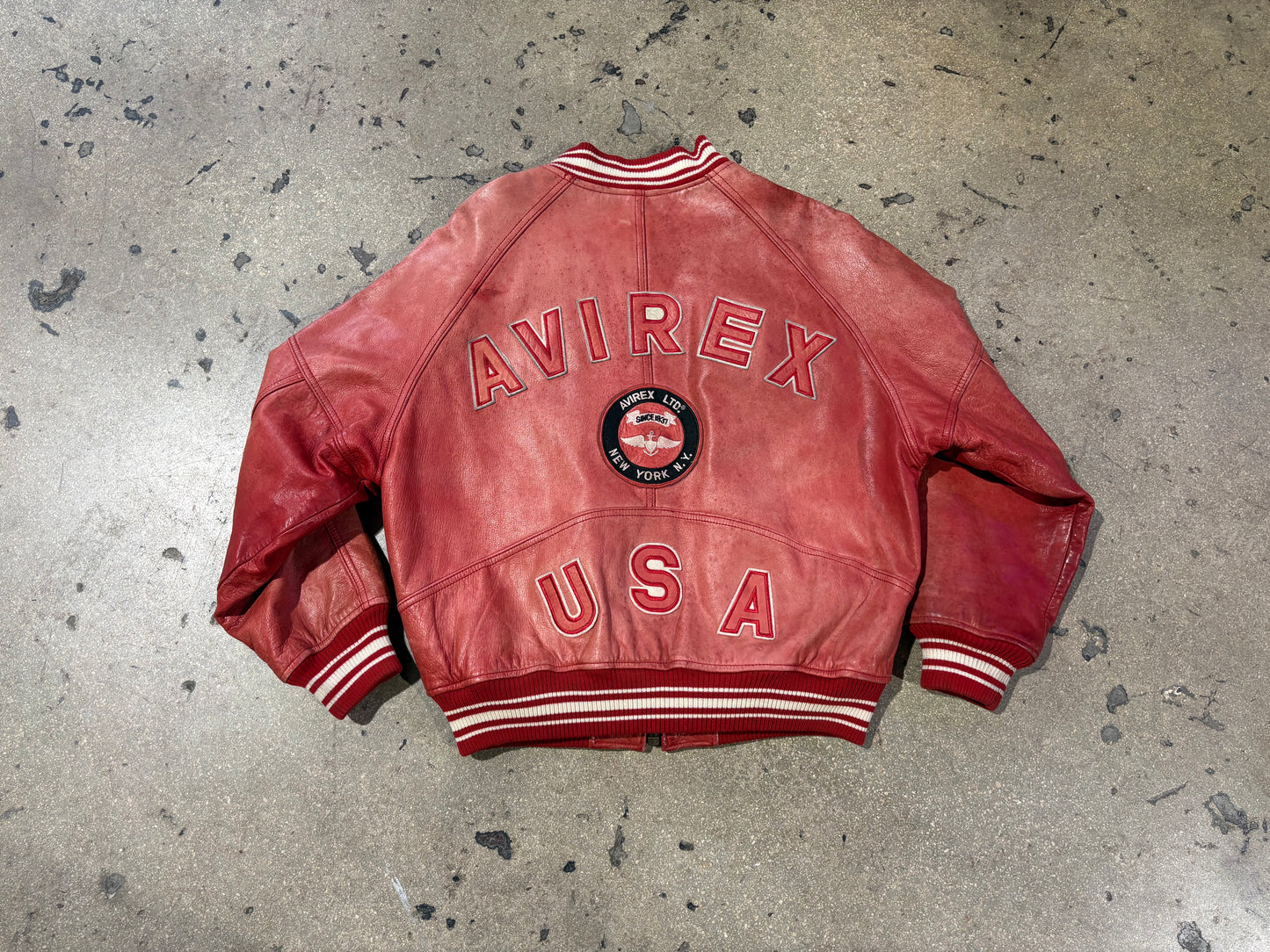 Avirex USA Leather Varsity Jacket - Red Size Medium