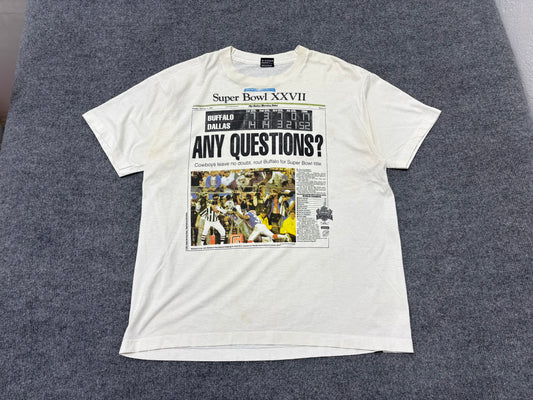 1993 Super Bowl XXVII Newspaper Tee - White Size XL