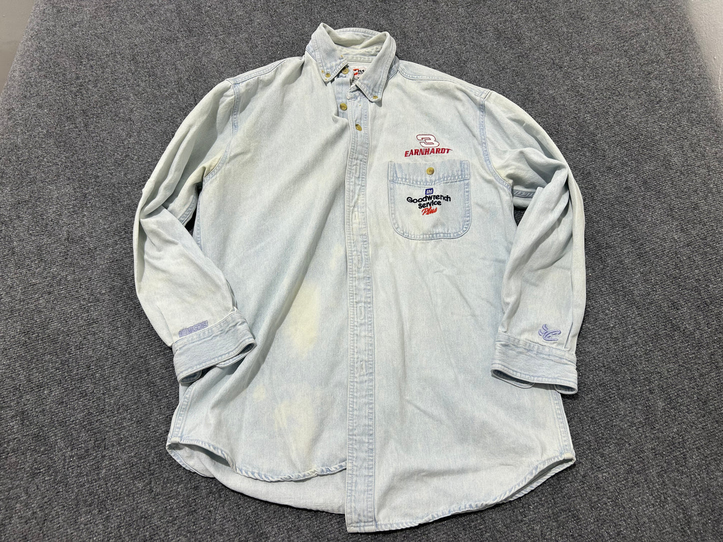 Dale Earnhardt Light Wash Denim Button Down - Blue Size Medium