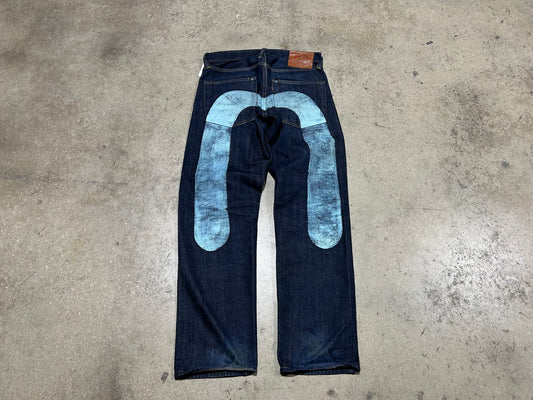 Evisu Big Print Selvedge Jeans - Navy/Light Blue  Size 34