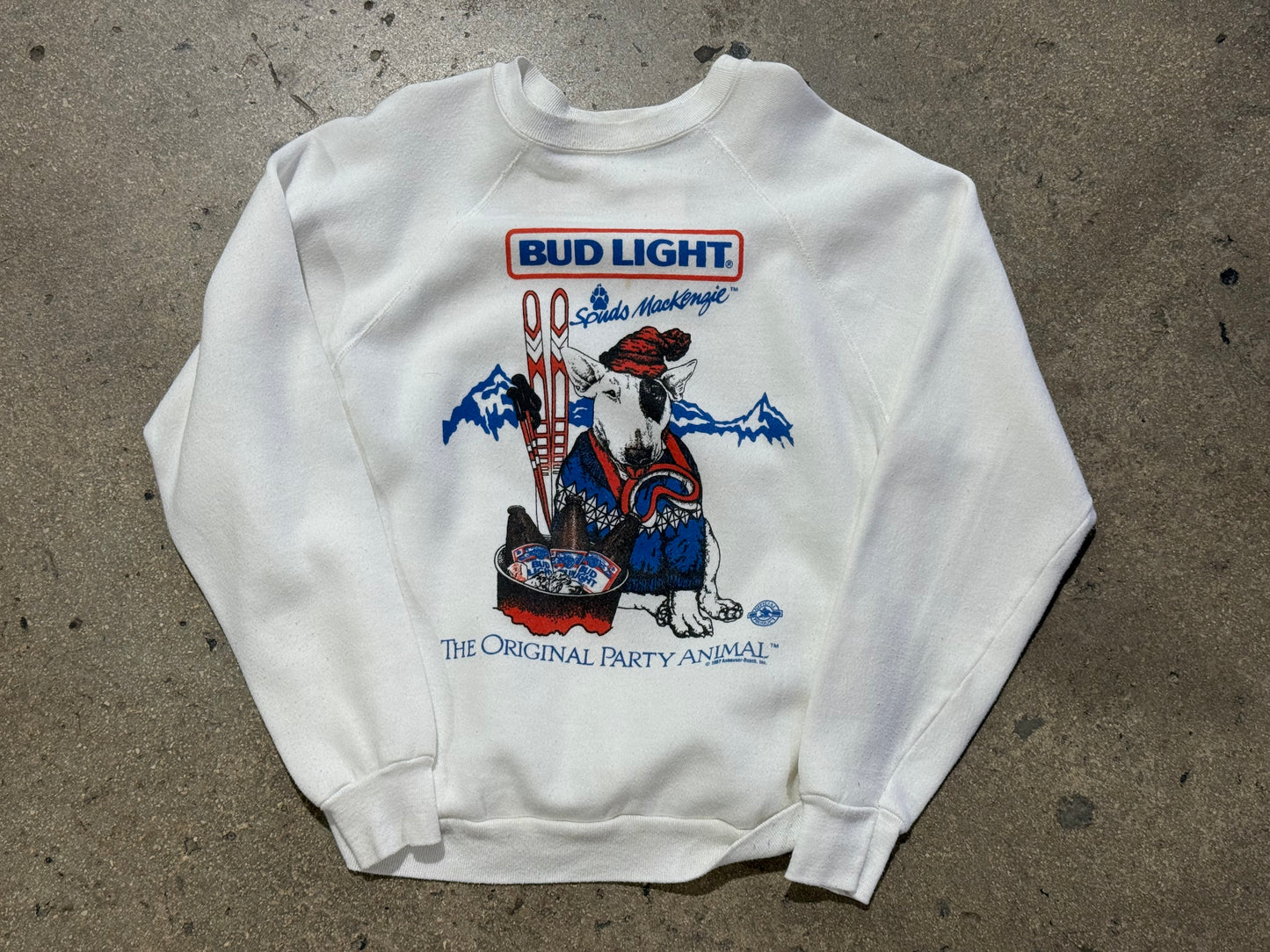 1987 Bud Light Spuds MacKenzie Original Party Animal Crewneck - White Size Large