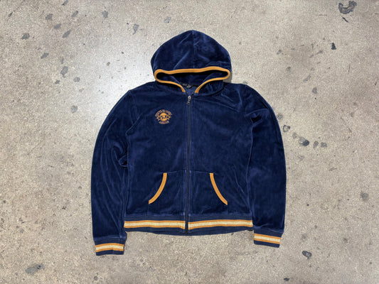 Womens Steve Madden Velour Zip Up Hoodie - Navy/ Gold Size Large