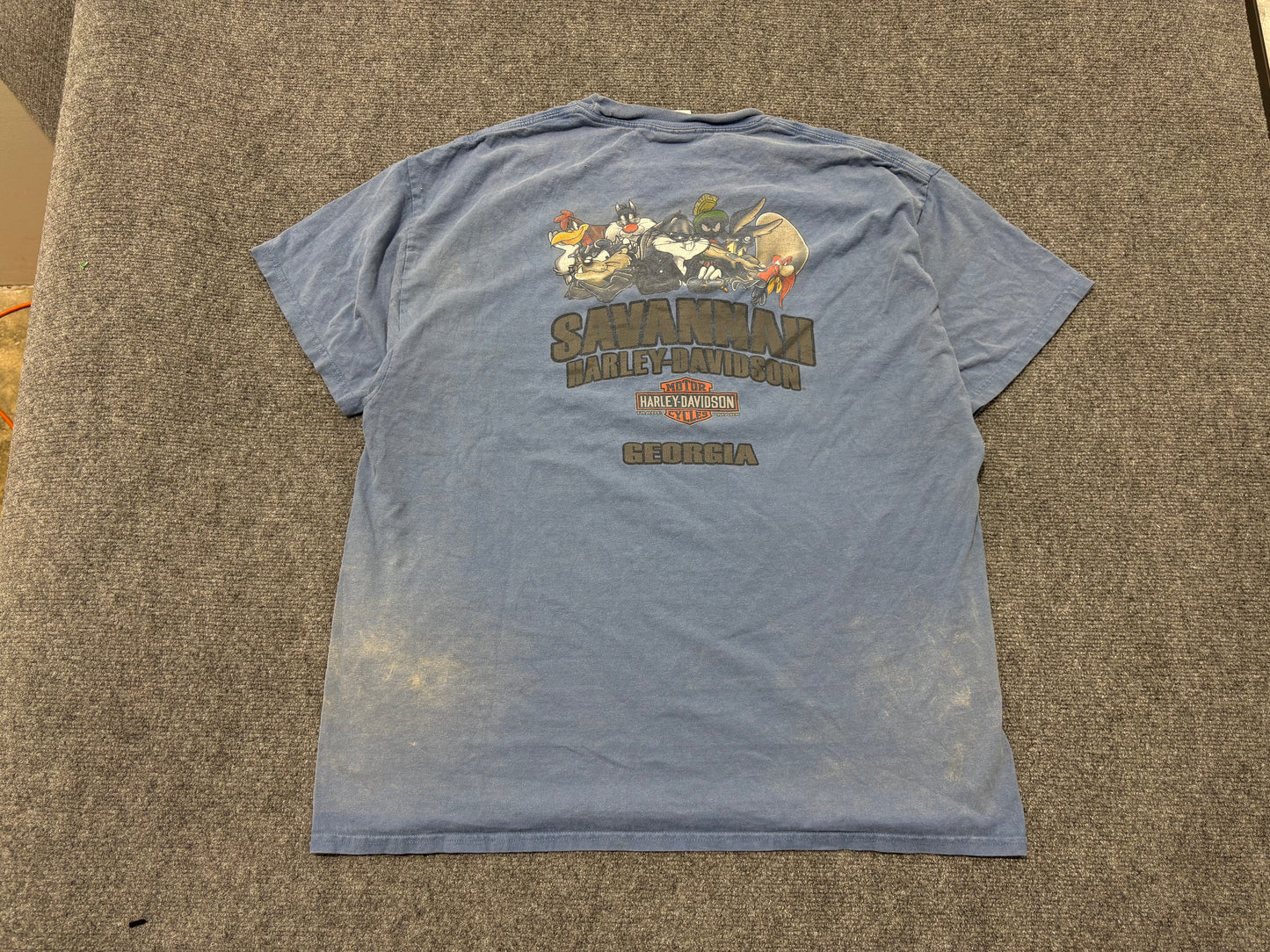 Harley Davidson Looney Tunes Tee - Faded Blue Size XL