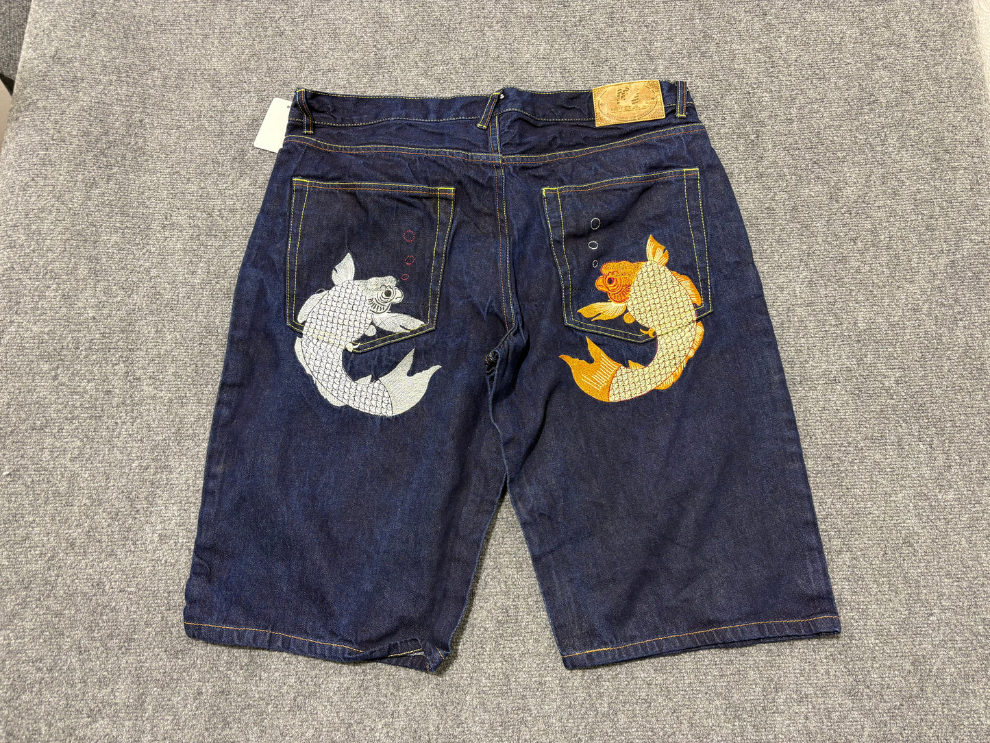 Evisu Koi Fish Embroidered Denim Shorts - Blue Size 40