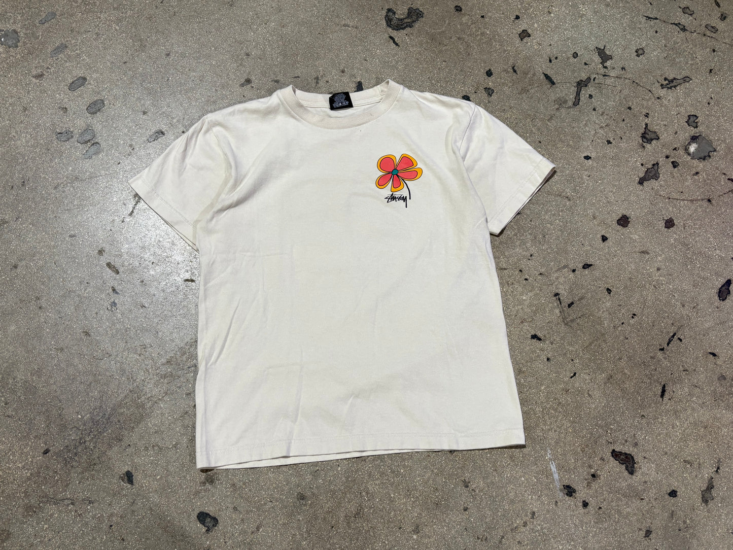 Stussy Flower Logo Tee - Beige Size Small