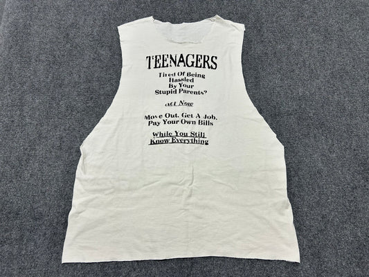 Teenagers Tired Of Being Hassled By Your Parents Cutoff Tee - White Size XL(con)