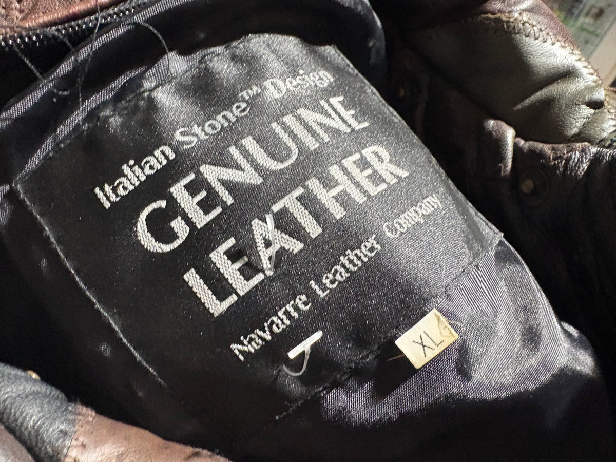 Italian Stone Genuine Leather Patchwork Jacket - Brown Size XL