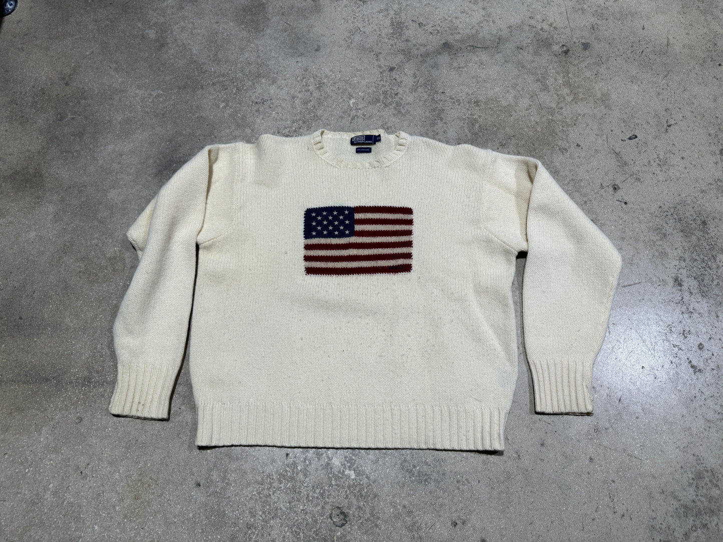 Polo Ralph Lauren USA Flag Polo Knit Sweater - Cream XXL