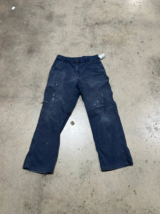 Distressed Carhartt Carpenter Pants - Faded Navy Size 32x30