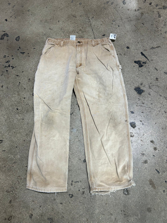 Distressed Carhartt Carpenter Pants - Faded Khaki Size 38x30