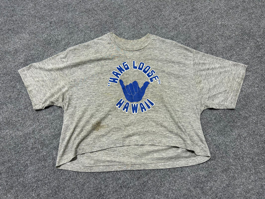 80s Hang Loose Hawaii Cropped Tee - Grey Size Large